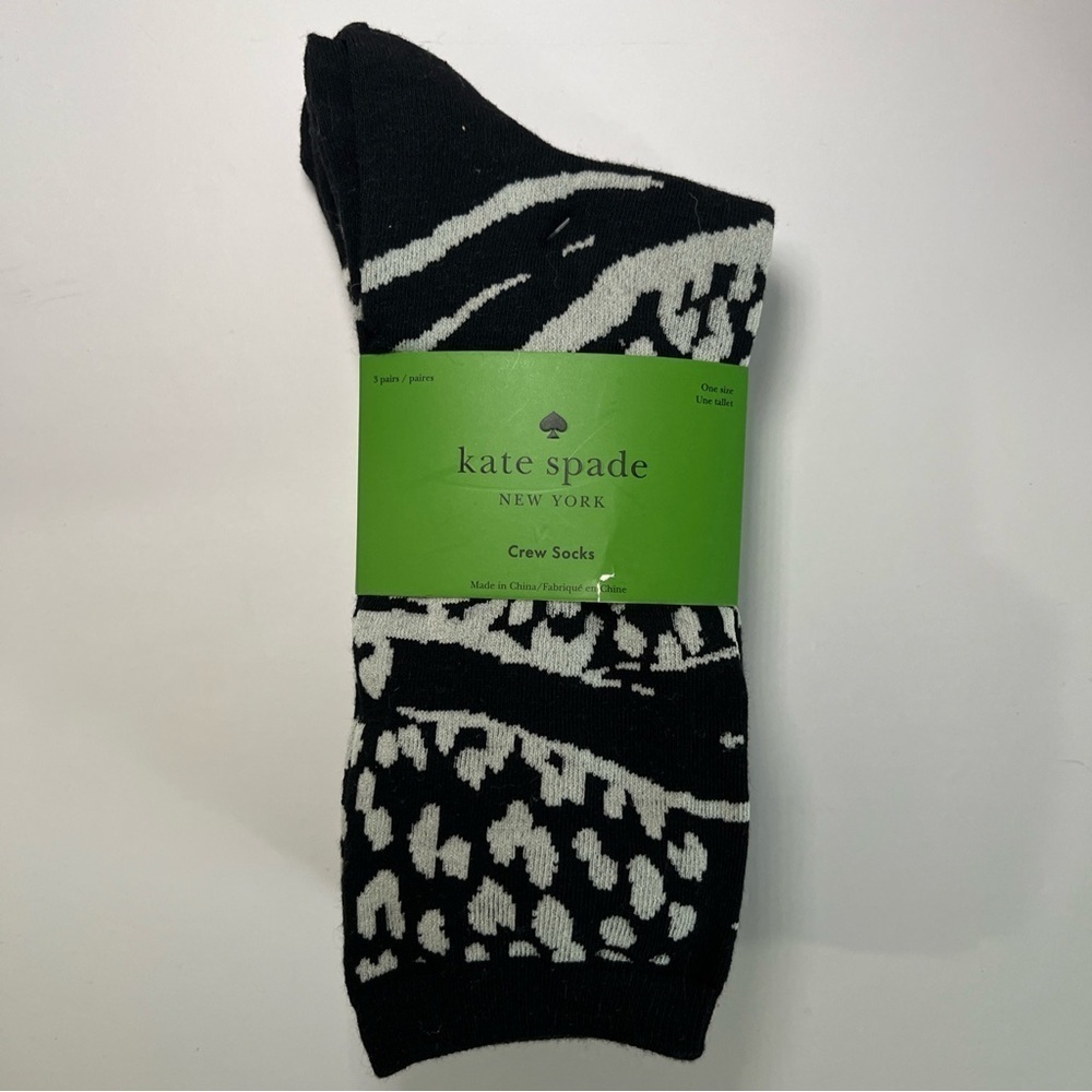 NWT Kate Spade Crew Socks 3 Pack One Size 4-10 Black White Striped Flower Animal